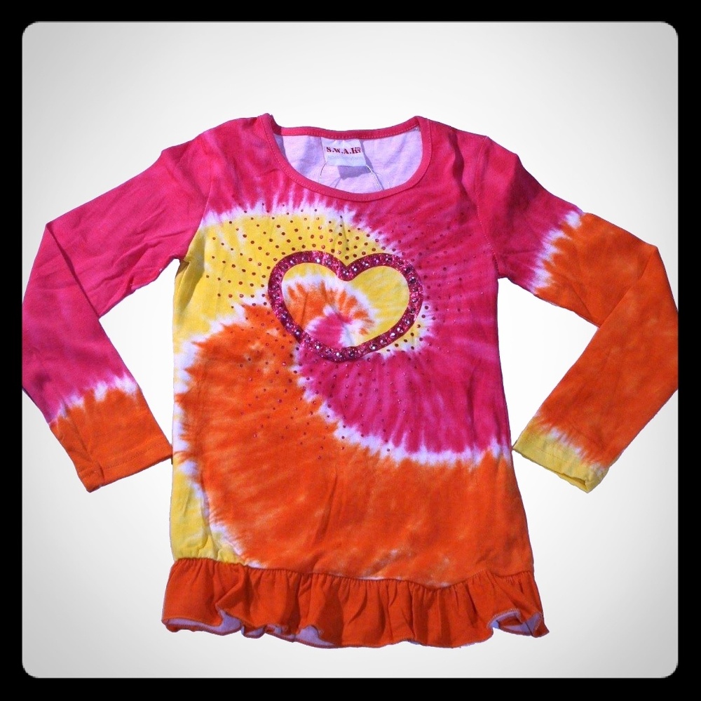 S.W.A.K Girls Long Sleeved Heart Tie-dyed Shirt